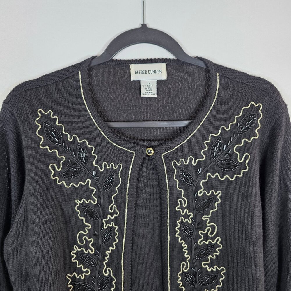 Alfred Dunner Black Wool Blend Cardigan Sweater & Shell Size Medium Embellished - Picture 4 of 13